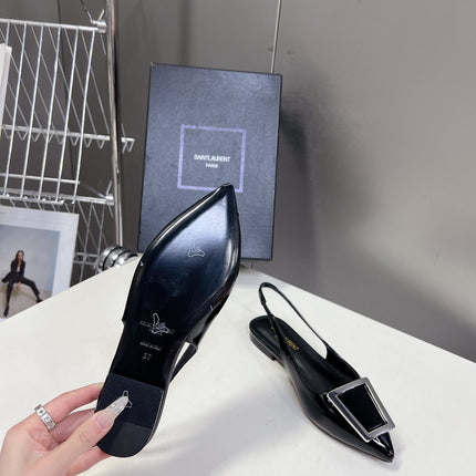 SL SQUARE BUCKLE SLINGBACK BLACK POLISHED CALFSKIN