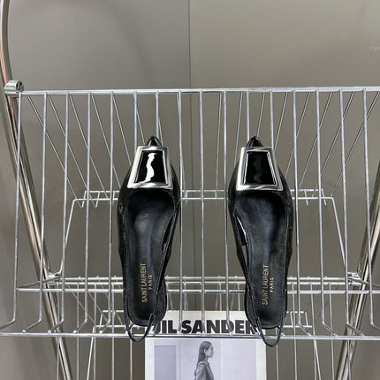 SL SQUARE BUCKLE SLINGBACK BLACK POLISHED CALFSKIN