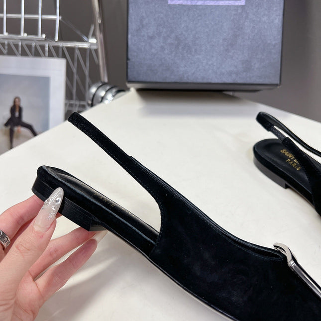 SL SQUARE BUCKLE SLINGBACK BLACK SUEDE