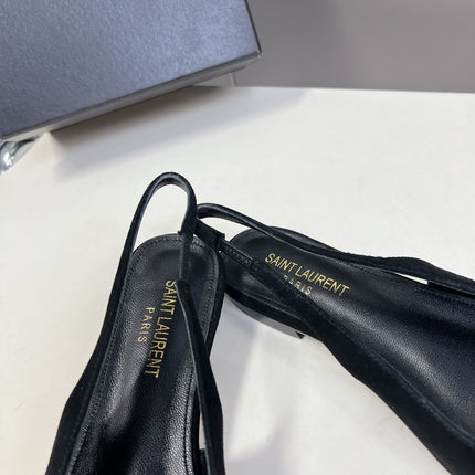 SL SQUARE BUCKLE SLINGBACK BLACK SUEDE