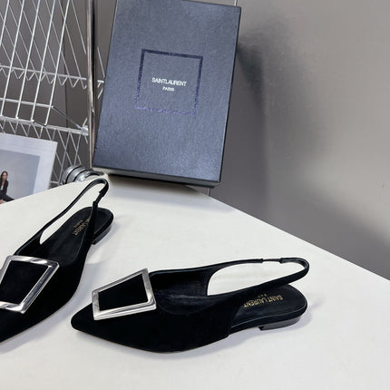 SL SQUARE BUCKLE SLINGBACK BLACK SUEDE
