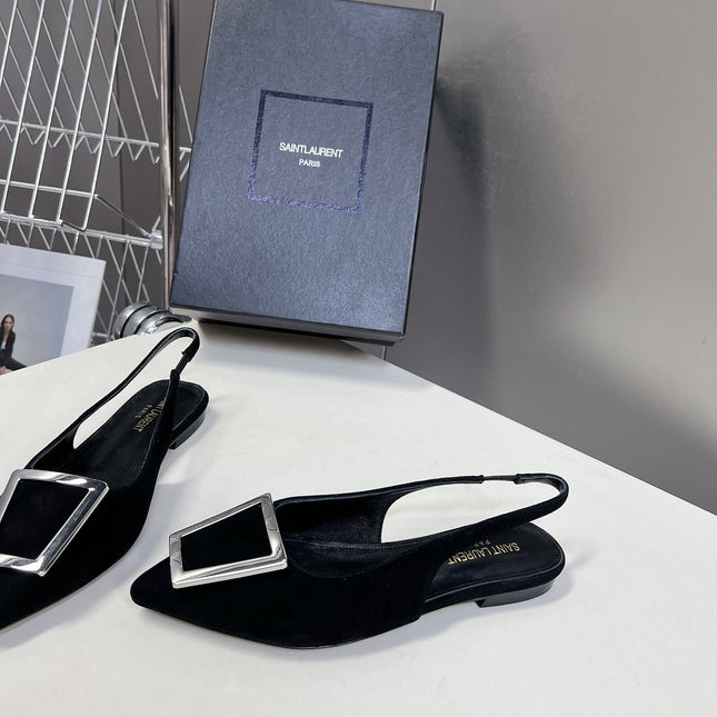 SL SQUARE BUCKLE SLINGBACK BLACK SUEDE