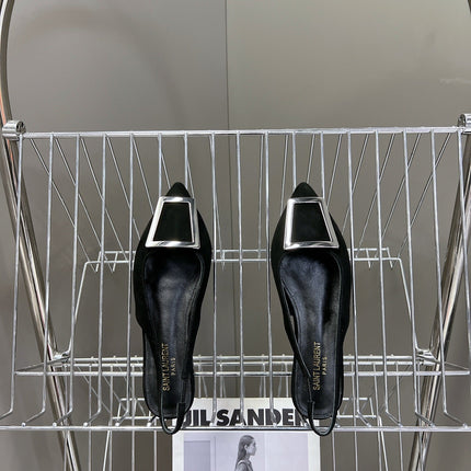 SL SQUARE BUCKLE SLINGBACK BLACK SUEDE