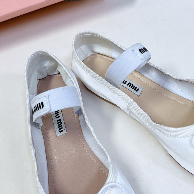 BALLET FLAT SHOES WHITE GLOSSY SHEEPSKIN