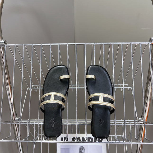 Georgia Sandals Gold Black Calfskin