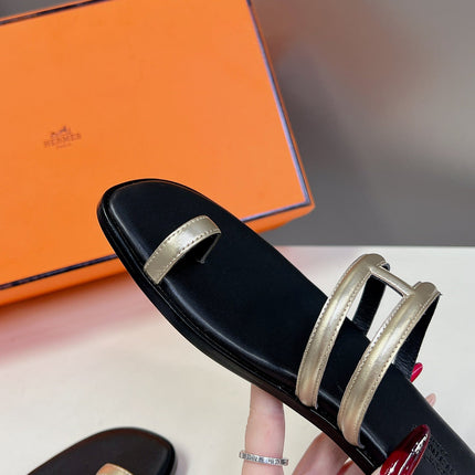 Georgia Sandals Gold Black Calfskin