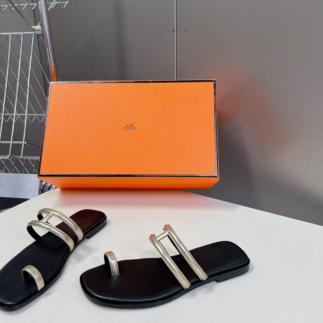 Georgia Sandals Gold Black Calfskin
