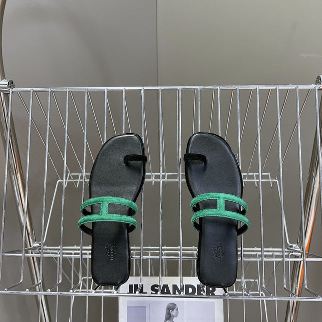 Georgia Sandals Teal Suede Black Calfskin