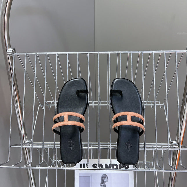 Georgia Sandals Peach Suede Black Calfskin
