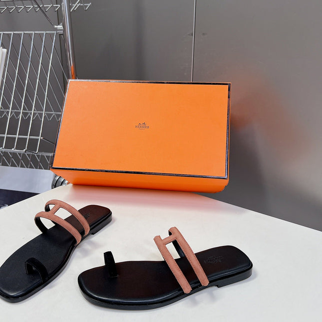 Georgia Sandals Peach Suede Black Calfskin