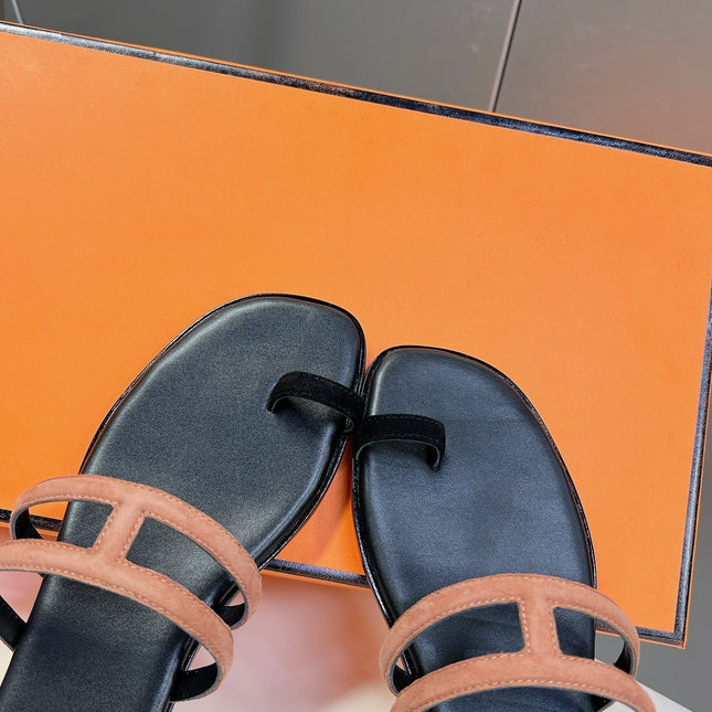 Georgia Sandals Peach Suede Black Calfskin