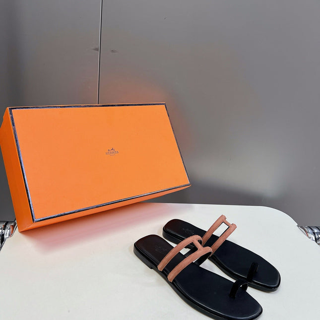 Georgia Sandals Peach Suede Black Calfskin