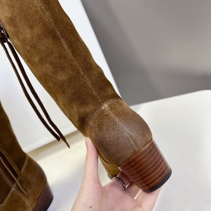 CELINE 25S HIGH CUT CHELSEA BOOTS 45MM IN BROWN SUEDE