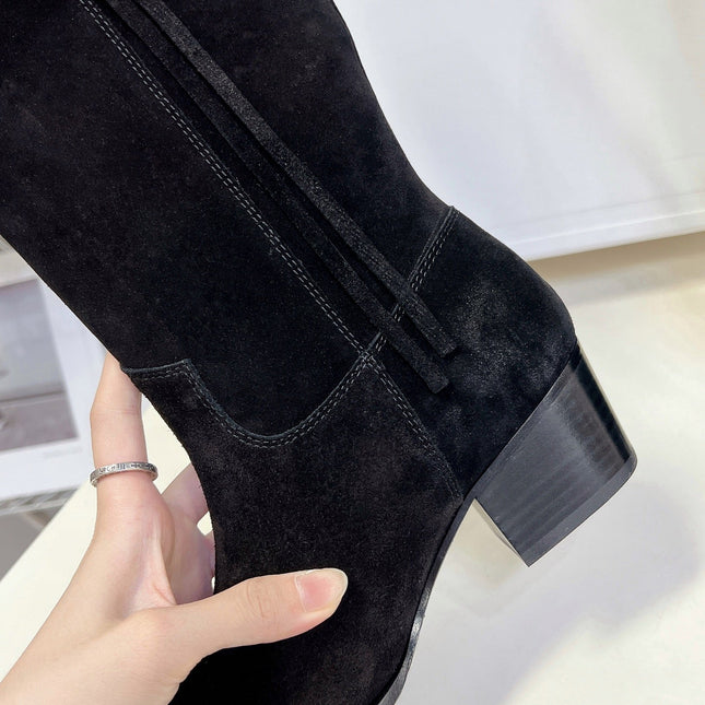 CELINE 25S HIGH CUT CHELSEA BOOTS 45MM IN BLACK SUEDE