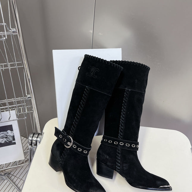 CELINE 25S BULKY LACED UP BOOTS 45MM IN BLACK SUEDE