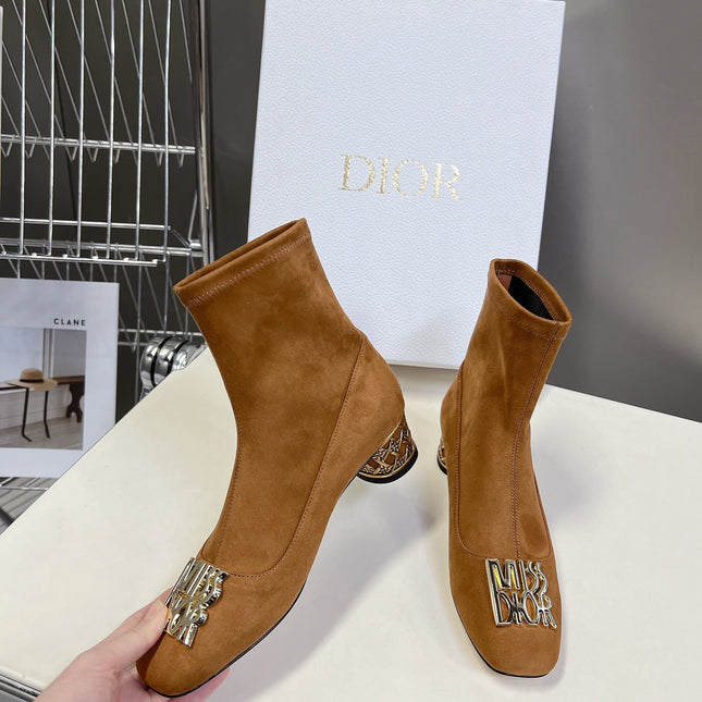 ICON HEELED ANKLE BOOT BRONZE BROWN SUEDE 4 CM WITH GOLD LOGO