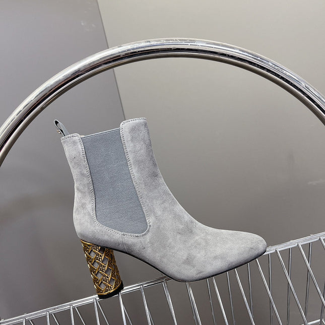ICON HEELED ANKLE BOOT COOL GRAY SUEDE 8 CM