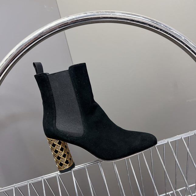 ICON HEELED ANKLE BOOT BLACK SUEDE 8 CM