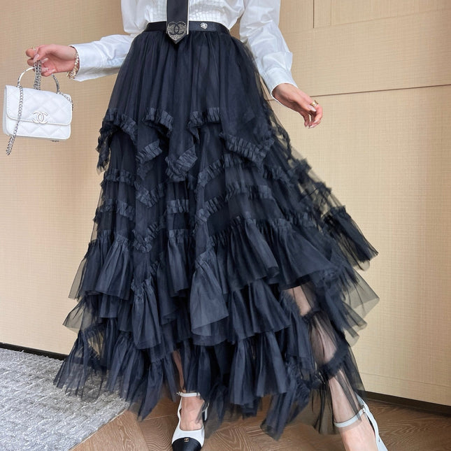 CC 25 Mesh Long Skirt Black Polyester Fiber