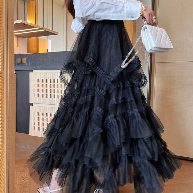 CC 25 Mesh Long Skirt Black Polyester Fiber