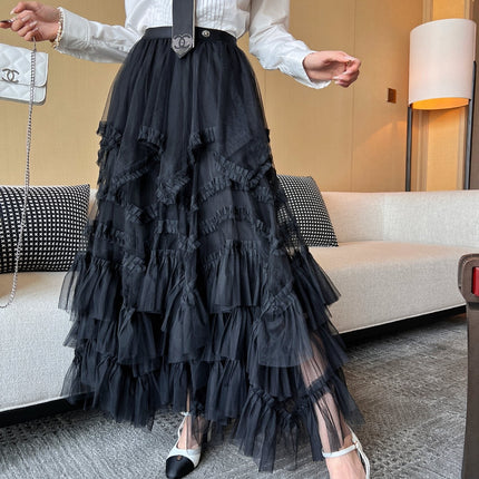 CC 25 Mesh Long Skirt Black Polyester Fiber
