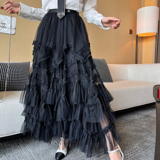 CC 25 Mesh Long Skirt Black Polyester Fiber