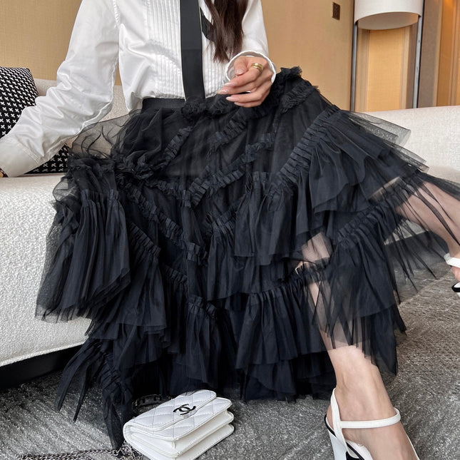 CC 25 Mesh Long Skirt Black Polyester Fiber