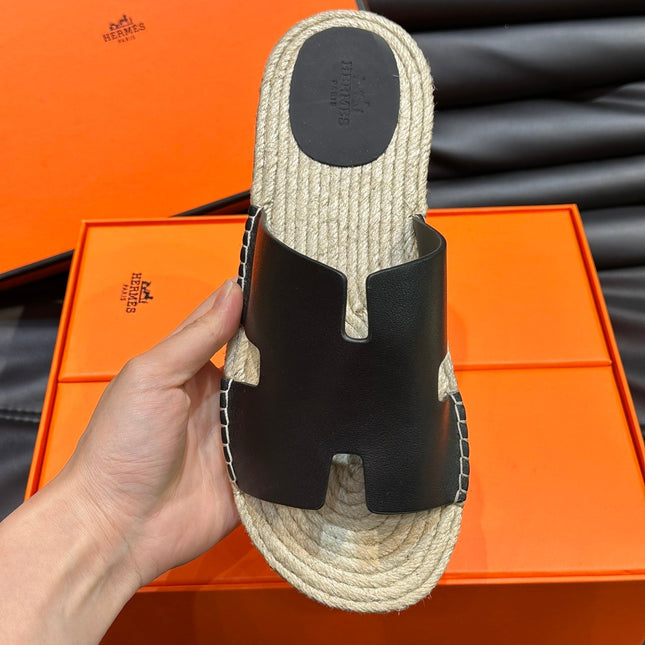 HM ANTIGUA ESPADRILLE SANDAL BLACK CALFSKIN