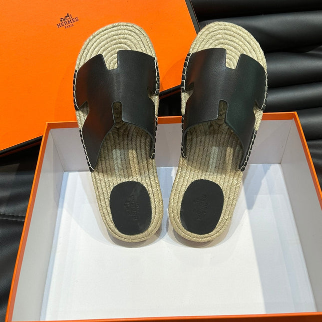 HM ANTIGUA ESPADRILLE SANDAL BLACK CALFSKIN