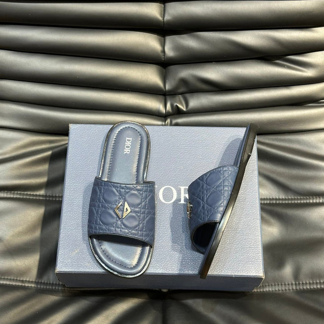 CD ALIAS SUMMER SLIPPER NAVY EMBOSSED CALFSKIN