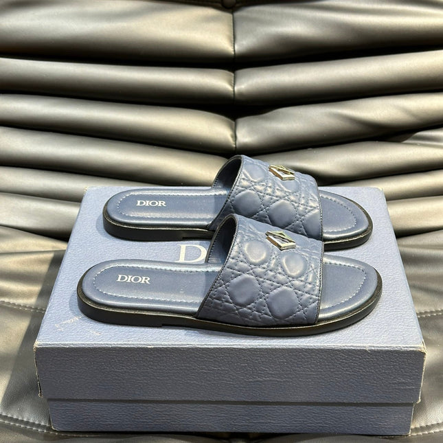 CD ALIAS SUMMER SLIPPER NAVY EMBOSSED CALFSKIN