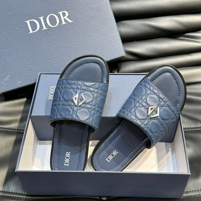 CD ALIAS SUMMER SLIPPER NAVY EMBOSSED CALFSKIN