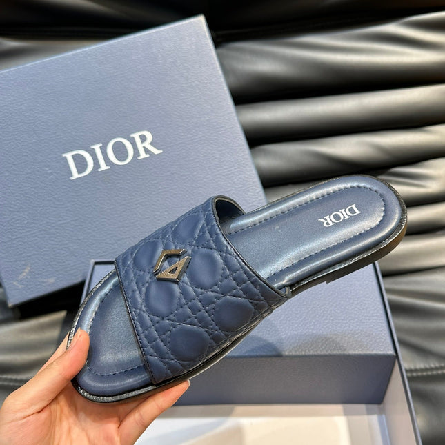 CD ALIAS SUMMER SLIPPER NAVY EMBOSSED CALFSKIN
