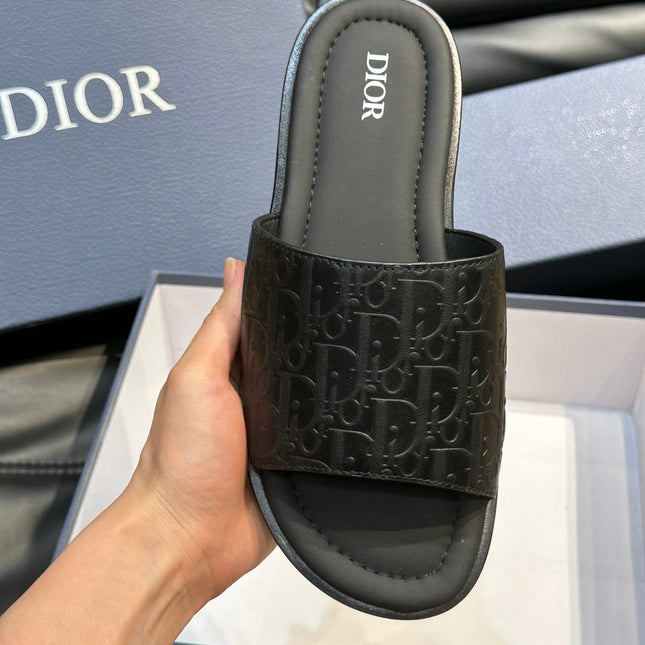 CD SLIDE ALIDAS SLIPPER BLACK CALFSKIN AND SILK