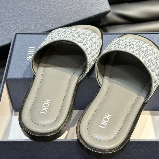 CD SLIDE ALIDAS SLIPPER SAGE JACQUARD AND CALFSKIN