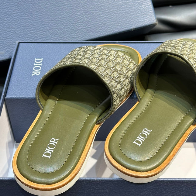 CD SLIDE ALIDAS SLIPPER OLIVE JACQUARD AND CALFSKIN