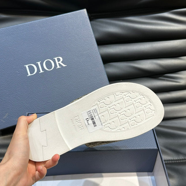 CD SLIDE ALIDAS SLIPPER OLIVE JACQUARD AND CALFSKIN
