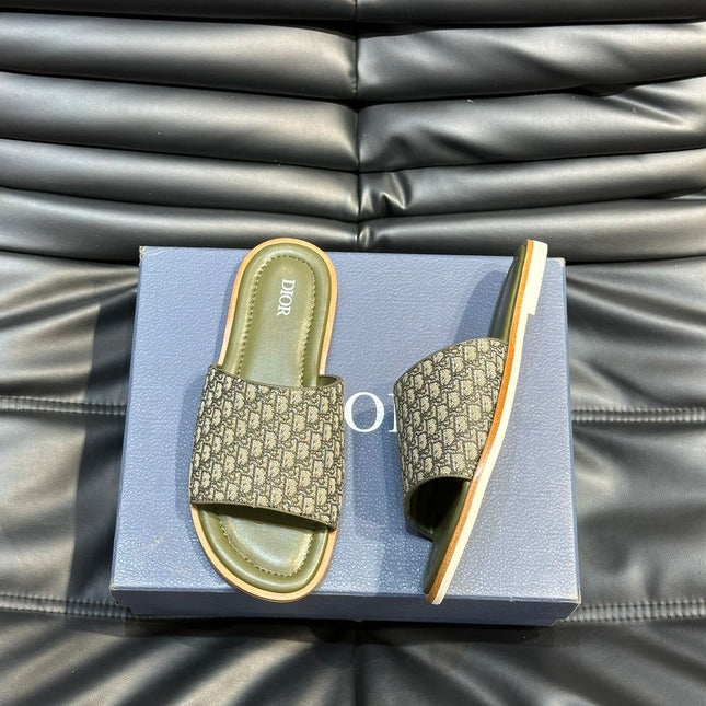CD SLIDE ALIDAS SLIPPER OLIVE JACQUARD AND CALFSKIN