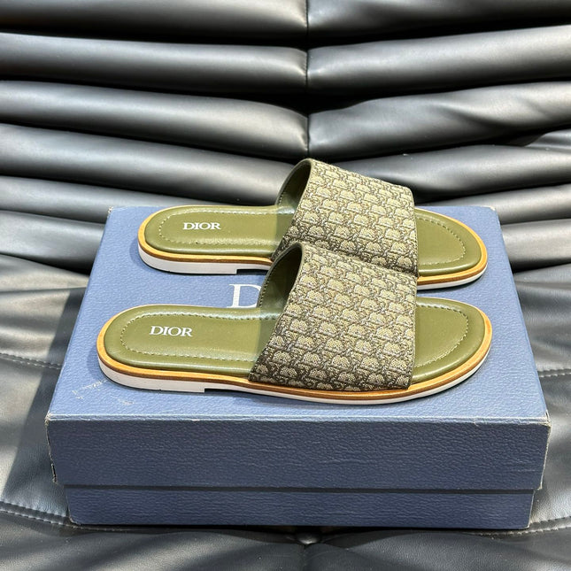 CD SLIDE ALIDAS SLIPPER OLIVE JACQUARD AND CALFSKIN
