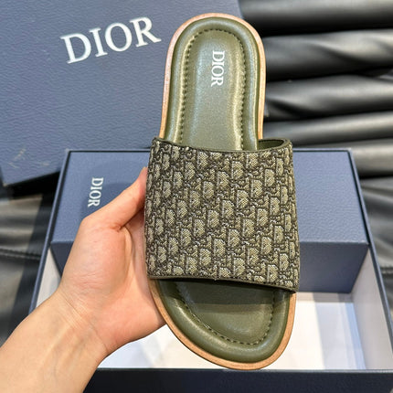 CD SLIDE ALIDAS SLIPPER OLIVE JACQUARD AND CALFSKIN