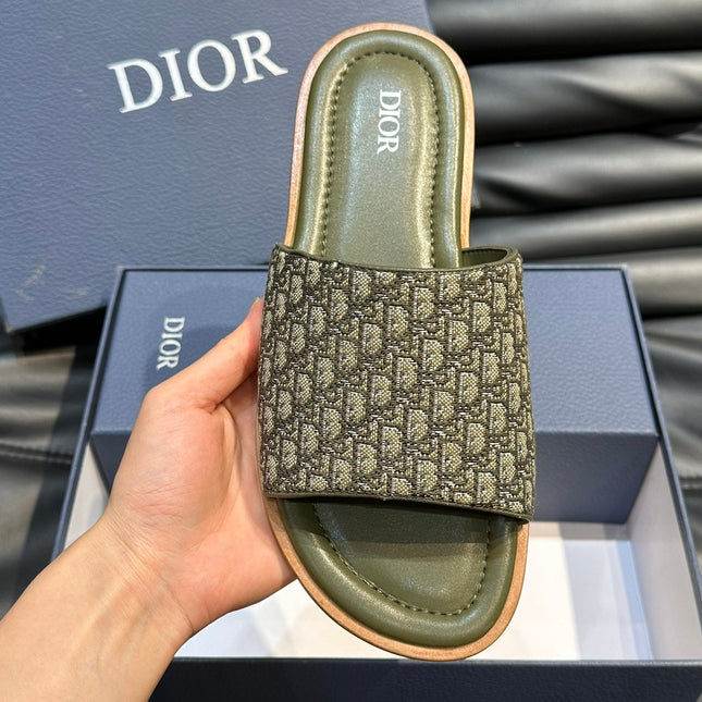 CD SLIDE ALIDAS SLIPPER OLIVE JACQUARD AND CALFSKIN