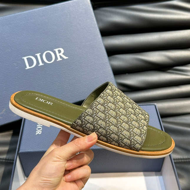 CD SLIDE ALIDAS SLIPPER OLIVE JACQUARD AND CALFSKIN
