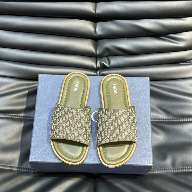 CD SLIDE ALIDAS SLIPPER OLIVE JACQUARD AND CALFSKIN