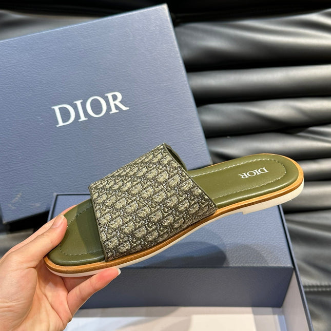 CD SLIDE ALIDAS SLIPPER OLIVE JACQUARD AND CALFSKIN