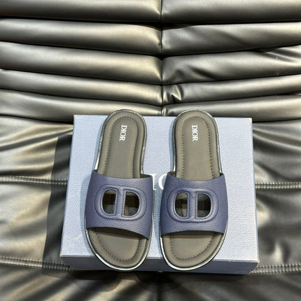CD D-CLUB SLIDE SLIPPER NAVY GRAINED CALFSKIN