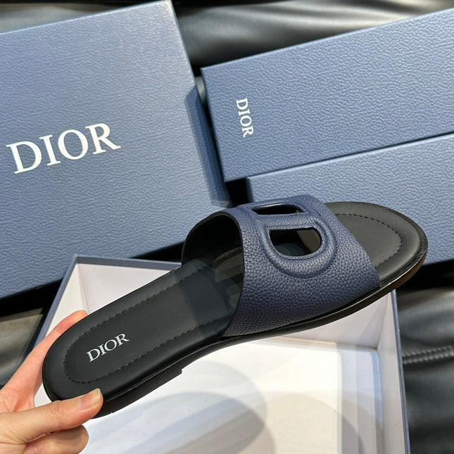 CD D-CLUB SLIDE SLIPPER NAVY GRAINED CALFSKIN