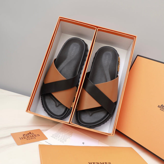 HM INFRA SANDAL BLACK AND SANDSTONE LAMBSKIN