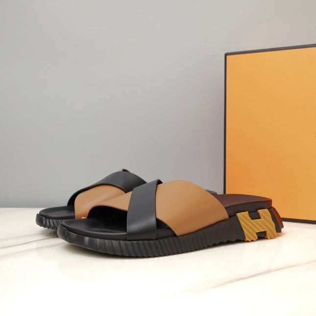 HM INFRA SANDAL BLACK AND SANDSTONE LAMBSKIN