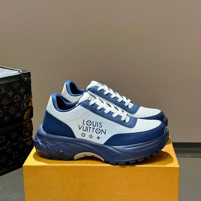 THICK-SOLED SNEAKER COBALT BLUE AND WHITE CALFSKIN