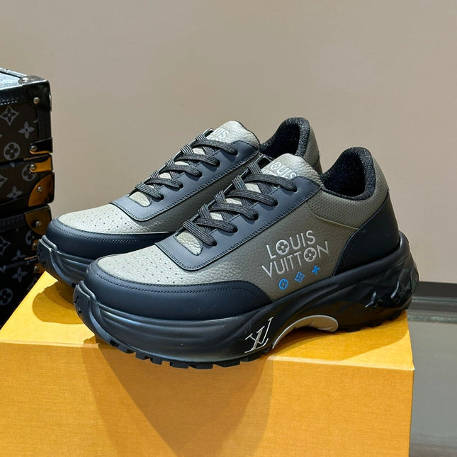 THICK-SOLED SNEAKER GREY AND BLACK CALFSKIN